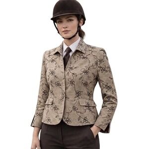 Equestrian Gingham Floral Jacket Size Small Rayon Blend Hidden Latch Western